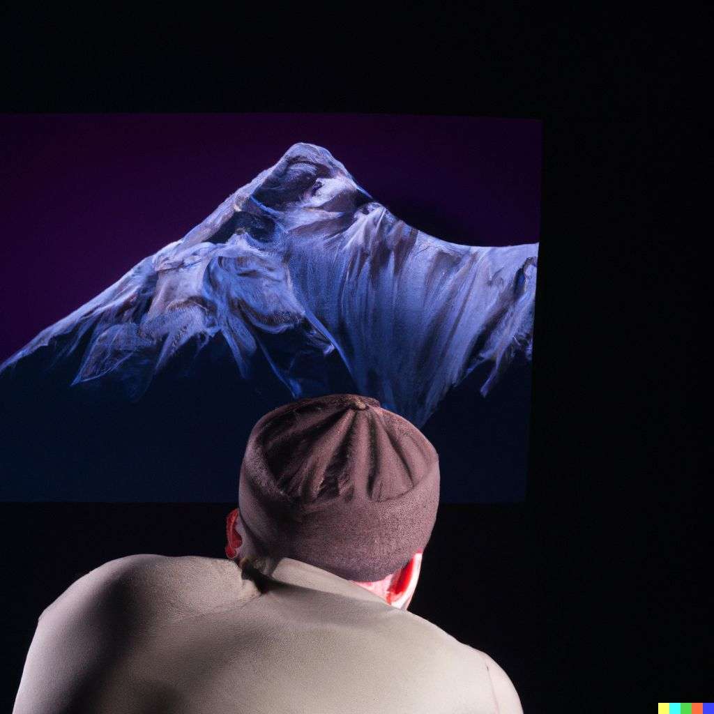 someone gazing at Mount Everest, photograph, studio lighting